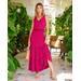 Boston Proper - Raspberry - V Neck Blouson Tiered Knit Maxi Dress - XL