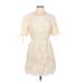 lost & wander Casual Dress - A-Line Crew Neck Short sleeves: Ivory Print Dresses - New - Women's Size Large