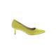 Theory Heels: Slip-on Kitten Heel Minimalist Yellow Print Shoes - Women's Size 39.5 - Pointed Toe