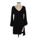 Splendid Casual Dress - Mini Plunge 3/4 sleeves: Black Print Dresses - Women's Size Small