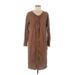 Madewell Casual Dress - Shift V-Neck 3/4 sleeves: Brown Print Dresses - Women's Size Medium