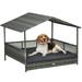 PawHut Outdoor Wicker Dog House Dog Bed W/ Canopy Cushion Dark Gray