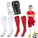 Linkidea Kids Soccer Socks with Shin Guards 2 Pairs Breathable Knee High Socks with Lightweight Shin Pads Long Sleeve Cushion Socks for Child 7-9 Years Over the Calf Soccer Socks (White&Red M)