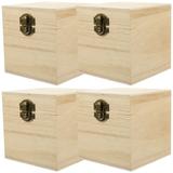 4pcs Wooden Storage Box with Lock Lid Lidded Wood Decorative Keepsake Boxes for Jewelry