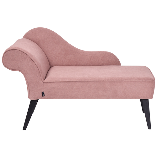 Chaiselongue Rosa Stoffbezug Linksseitig mit Armlehne hoher Rückenlehne Schwarzen Holzbeinen Retro Wohnzimmer Récamiere Liegesofa