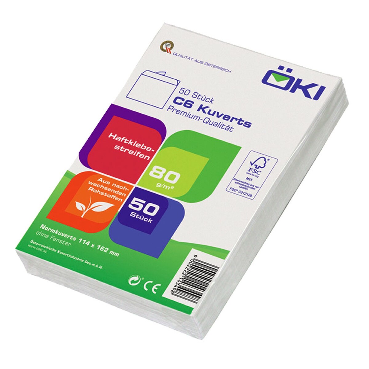 OKI 100x ÖKI Kuvert C6 114x162mm weiß 80 gr. Haftstreifen Image