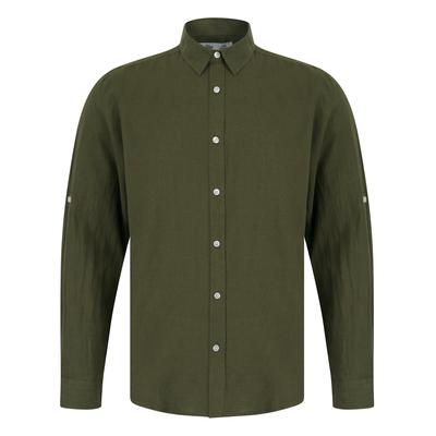Shirts Helios Classic Collar Long Sleeve Cotton Linen Shirt in Ivy Green / S - Tokyo Laundry