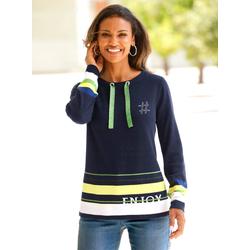 Strickpullover CLASSIC BASICS "Langarm-Pullover", Damen, Gr. 40, blau (marine, apfel, gemustert), 60% Viskose, 40% Baumwolle, gemustert, mehrfarbig, Langarm, Pullover