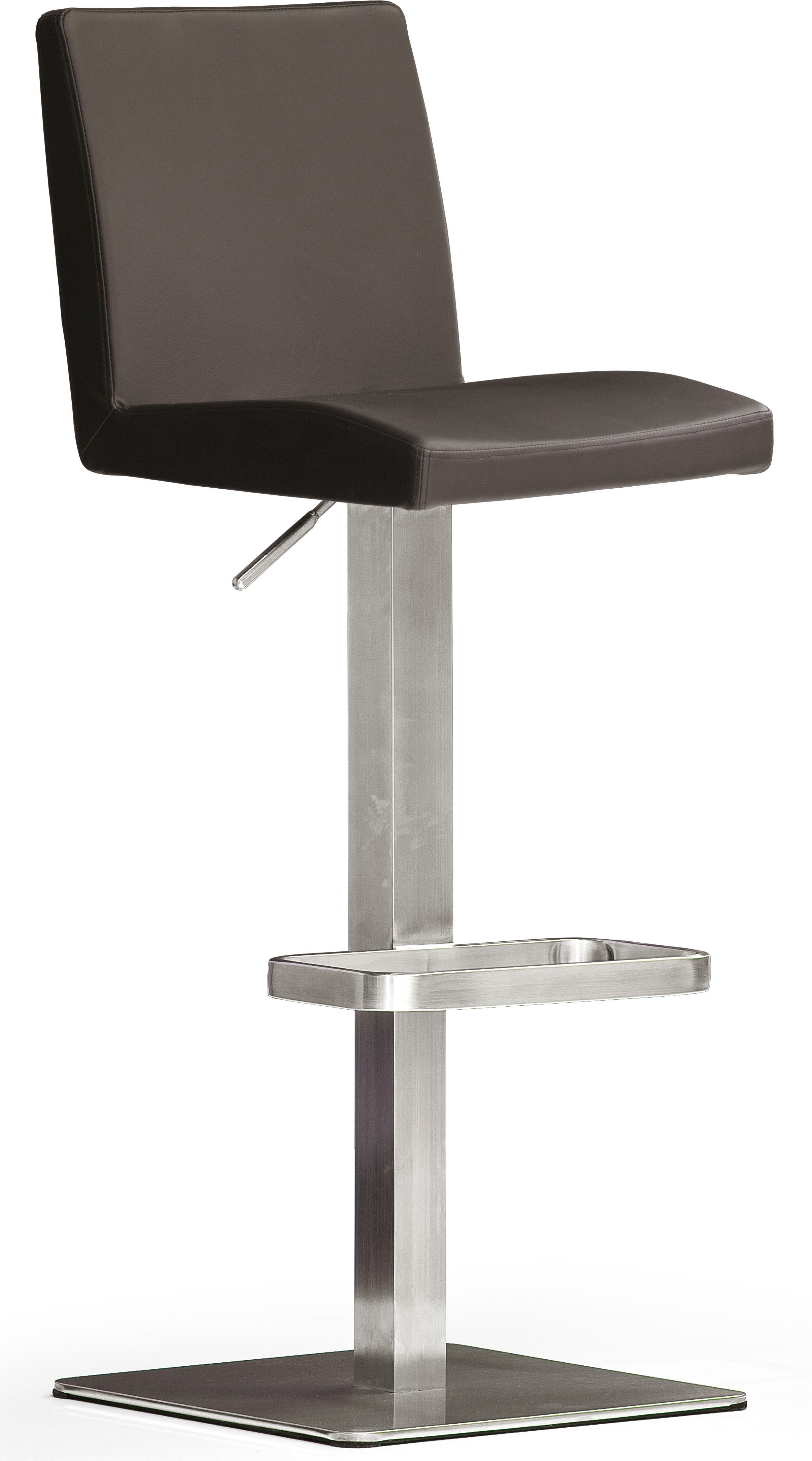 Bistrostuhl MCA FURNITURE "BARBECOOL Barhocker Bistrostuhl Tresenhocker", braun (braun, edelstahl gebürstet), B:40cm H:85cm T:52cm, Leder, Stühle, Bistrostuhl, mit Rückenlehne,Bodenplatte eckig, 180 drehbar, Sitzhöhe von 56-81 cm