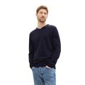 V-Ausschnitt-Pullover TOM TAILOR Gr. M, blau (knitted navy melange) Herren Pullover V-Ausschnitt-Pullover