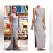 Athleta Dresses | Athleta Gray Henley Micro Stripe Ruched Jersey Dress Womens Casual Maxi Large | Color: Gray | Size: L
