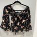 American Eagle Outfitters Tops | American Eagle Women’s Aero Ruffle Floral Off Shoulder Bell Sleeve Sz Xs | Color: Black | Size: Xs