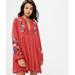 Free People Dresses | Free People Mia Coral Embroidered Long Sleeve Gauzy Tunic Dress Size Xs X-Small | Color: Blue/Red | Size: Xs