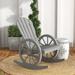 Wooden Outdoor Rocking Chair Adirondack Rocker Chair with Wagon Wheels Slatted Design and Rustic High Back Outdoor Patio Chair with Armrest for Porch Poolside Garden Gray