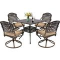 Haverchair 5 Piece Cast Aluminum Patio Dining Set Outdoor Furniture Set with 4 Mesh Swivel Rocker Ding Chairs 4 Khaki Cushions and 35.4 Square Patio Table 2.2 Umbrella Hole Antique Bronze