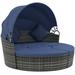 Outsunny Rattan Daybed Patio Furniture Set w/ Adjustable Canopy Dark Blue