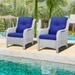 PARKWELL Outdoor Sofa Chair - Wicker Patio Chairs with Cushions for Porch Balcony Backyard Apartment - Set of 2 - Offwhite Wicker and Blue Cushions