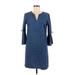 Ann Taylor Casual Dress - Shift V Neck 3/4 sleeves: Blue Print Dresses - Women's Size 6