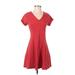 Banana Republic Factory Store Casual Dress - A-Line V Neck Short sleeves: Red Polka Dots Dresses - Women's Size 00 Petite