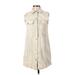 Zara Casual Dress - Shirtdress Collared Sleeveless: Ivory Print Dresses - Women's Size X-Small