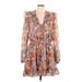 Current Air Casual Dress - Mini V Neck Long sleeves: Brown Floral Dresses - Women's Size Large