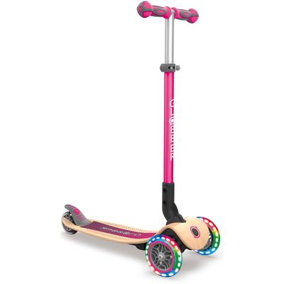 Dreiradscooter GLOBBER "PRIMO FOLDABLE WOOD LIGHTS, mit Leuchtrollen und Holzdeck" Scooter pink Scooter