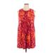 Calvin Klein Casual Dress - Shift High Neck Sleeveless: Red Houndstooth Dresses - Women's Size Medium