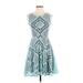 Xhilaration Casual Dress - A-Line: Teal Print Dresses - Women's Size Small