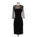 Adrianna Papell Casual Dress - Party Crew Neck 3/4 sleeves: Black Print Dresses - Women's Size 4