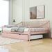 Red Barrel Studio® Samarie Full Wood Daybed w/ Twin Size Trundle Upholstered in Pink | 32 H x 57 W x 79 D in | Wayfair