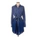 Kensie Casual Dress - Shirtdress: Blue Dresses - Women's Size Medium