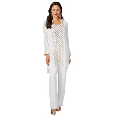 Masseys Embellished Pant Set (Size S) White/Gold, Polyester