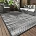 SIXHOME Outdoor Rug Carpet 9 x12 Waterproof Reversible Patio Rug Portable Modern Abstract Indoor Outdoor Rug Plastic Straw Rug for RV Camping Garden Picnic Deck Backyard Porch Decor Grey and White