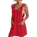 Yubnlvae Plus Size Dresses Clearance Women Soild Pinafore Square Apron Garden Work Pinafore Dress Suspender Dress Red