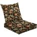 2-Piece Deep Seating Cushion Set Allover Flowers Leaves Pattern Retro Old Outdoor Chair Solid Rectangle Patio Cushion Set