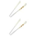 2 PCS Camping Accessories Grill Tool Barbeque Grill Portable Barbecue Clip Stainless Steel Food Tongs Accessories Portable White Silicone Stainless Steel