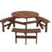 6-Person Outdoor Circular Wooden Picnic Table with 3 Built-in Benches Camping Dining Table for Garden Patio Backyard Brown