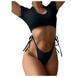 Hwmodou Women Swimsuits Women s Solid Color Swimsuit Metal Rings Are Connected Sexy Bikini Swimwear Swimming Pool Fitness Clothes For Woman