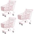 3 Pieces Shopping Cart Toys for Baby Metal Basket Hamper Desk Storage Pink Iron Child