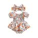 TheFound Newborn Baby Girl Smocked Romper Dress Floral Print Short Puff Sleeve Ruched Jumpsuit Bodysuit with Headband Set