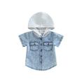 FOCUSNORM Toddler Baby Boy Girl Denim Shirt Hooded Short Sleeve Button Down Jean Shirts Jacket Blouse Tops Fall Clothes