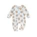 Canrulo Newborn Infant Baby Girl Boy Zipper Romper Sloth Print Long Sleeve Jumpsuit Fall Clothes White 3-6 Months