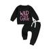 CenturyX Toddler Girls 2 Piece Outfit Letter Print Long Sleeve Sweatshirt and Elastic Sweatpants Set Baby Cute Fall Clothes