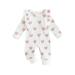 Peyakidsaa Heart Print Jumpsuit with Ruffle Long Sleeves and Round Neck for Baby Girls