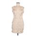 2b bebe Cocktail Dress - Bodycon: Tan Grid Dresses - Women's Size Large