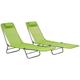 Outsunny Reclining Sun Lounger, Set of 2, Folding Outdoor Day Bed with Pillow, Steel Frame, Breathable Mesh, Green