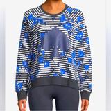 Kate Spade Tops | Like New Kate Spade Hibiscus Striped Sweatshirt Blue Black & White Size Large | Color: Black/Blue | Size: L