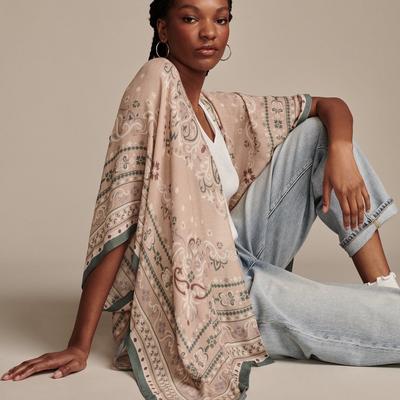 Lucky Brand Printed Kimono - Women's Clothing Outerwear Kimono Tops Shirts in Cream Multi