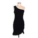 Shein Cocktail Dress - Bodycon One Shoulder Sleeveless: Black Print Dresses - Women's Size Large