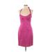 BCBGMAXAZRIA Cocktail Dress - Sheath Scoop Neck Sleeveless: Pink Print Dresses - Women's Size 8